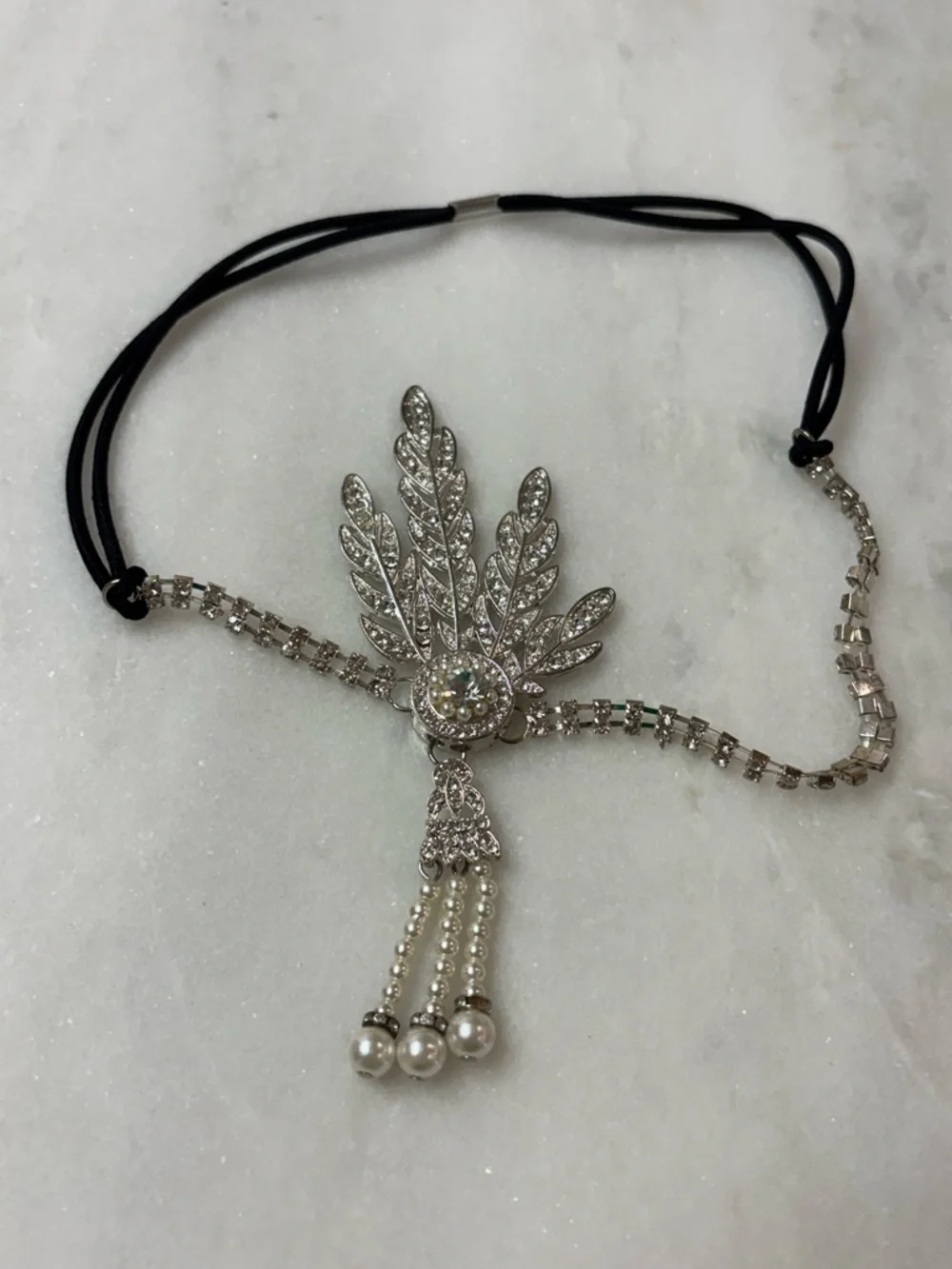 Vintage Art Deco Rhinestone & Pearl Flapper Headband – Great Gatsby 1920s Style - Picture 2 of 5